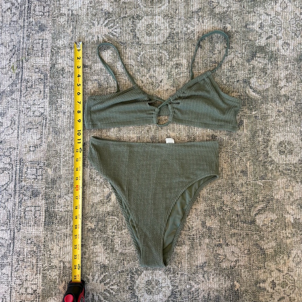 Aerie Olive Green Bikini Set Shimmer Ribbed Spring Summer Beach L/XL - Picture 5 of 8